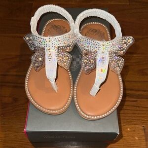 Vince Camuto White and Brown Sandals with Sparkly Butterfly